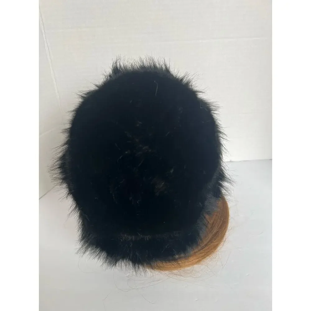 NEW Mongolian Fluffy Furry Black Faux Fur Luxury Ear‎ Coverage Bucket Beanie Hat